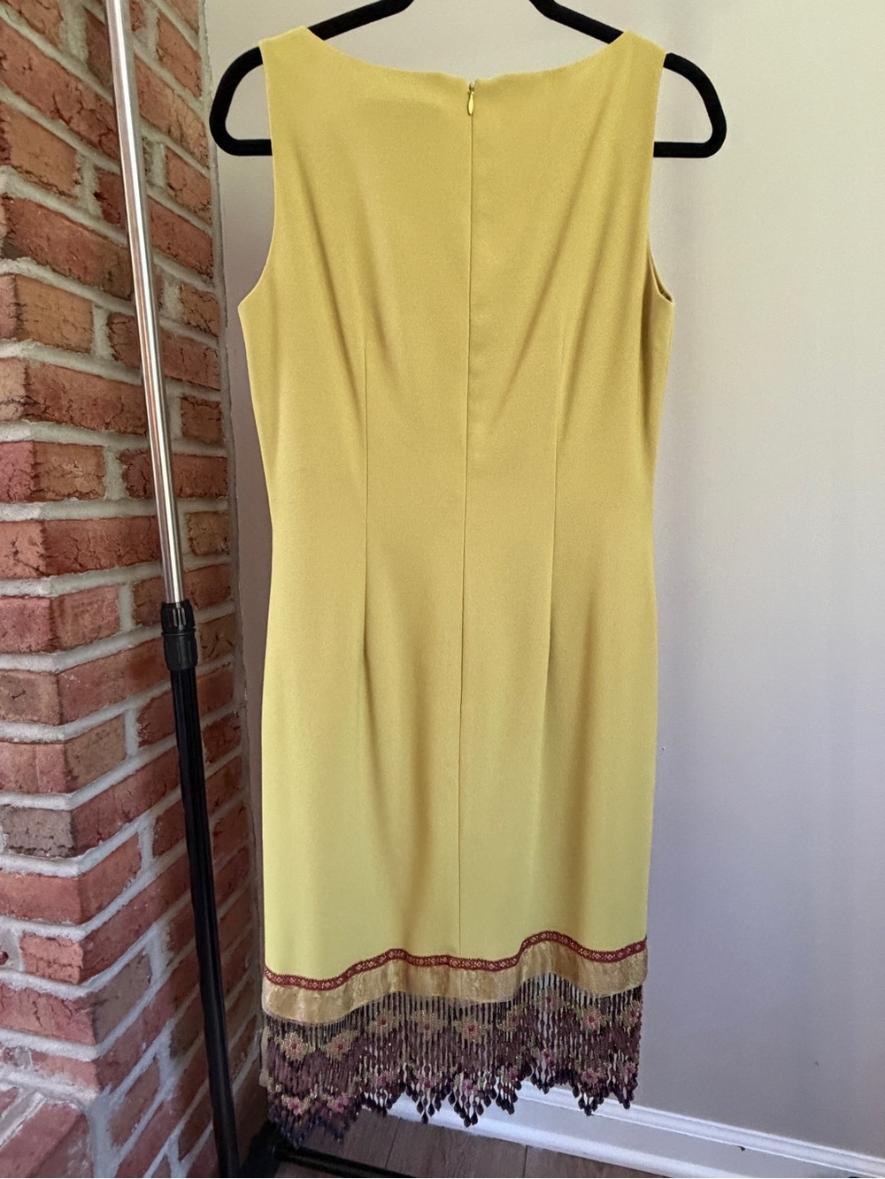 ABS Evening Allen Schwartz Chartreuse Beaded Hem Vintage Cocktail Pinup Dress - Picture 3 of 10